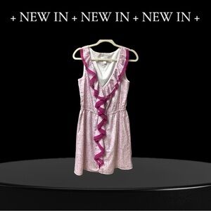 Pink and White Ruffled Dress by LOFT